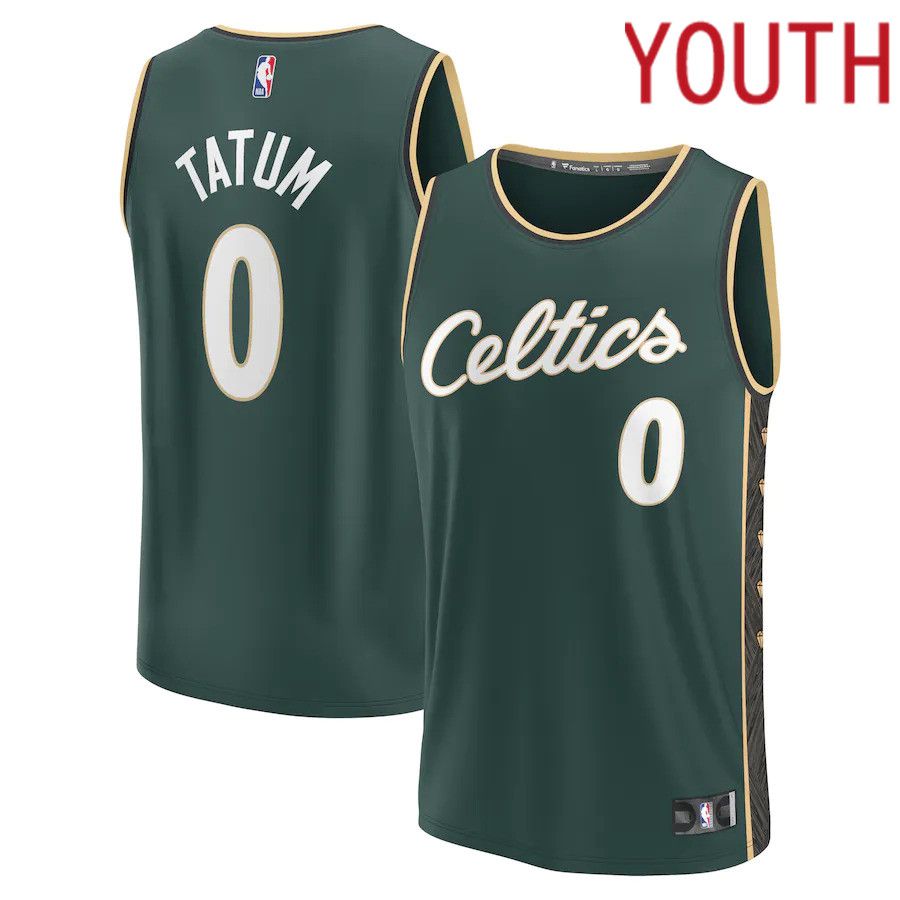 Youth Boston Celtics 0 Jayson Tatum Fanatics Branded Kelly Green City Edition 2022-23 Fastbreak NBA Jersey